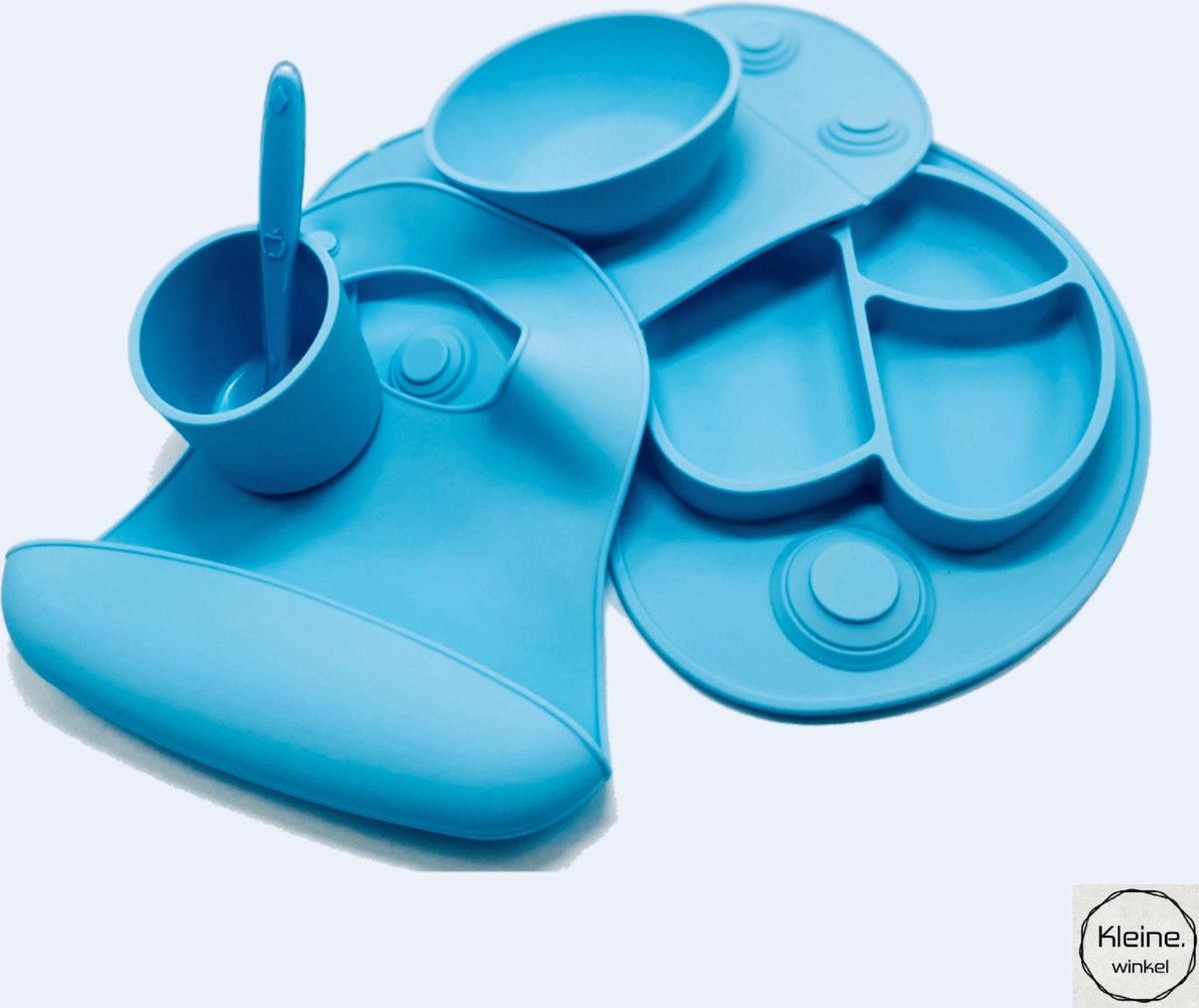 Kinderservies met Zuignap - Babyservies set - kinderservies set 5 delig - BPA vrij - kraam cadeau - kinder bestek - blauw