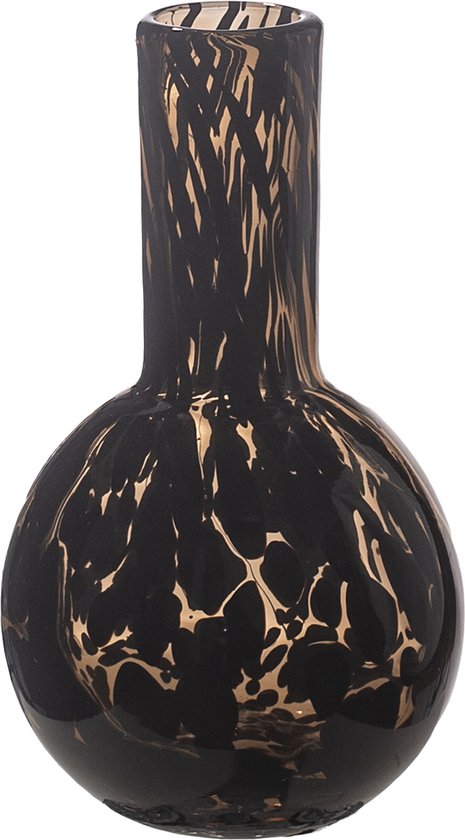STILL - Glazen Vaas Bol - Black Puma - Cheetah - Bruin Zwart - 10x18 cm
