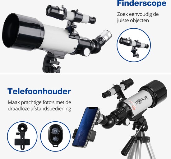 EXPLR Skysense Telescoop - Sterrenkijker - 70/400mm - Travel Bag - Telefoon Adapter - Telescoop Kinderen en Volwassenen - EXPLR