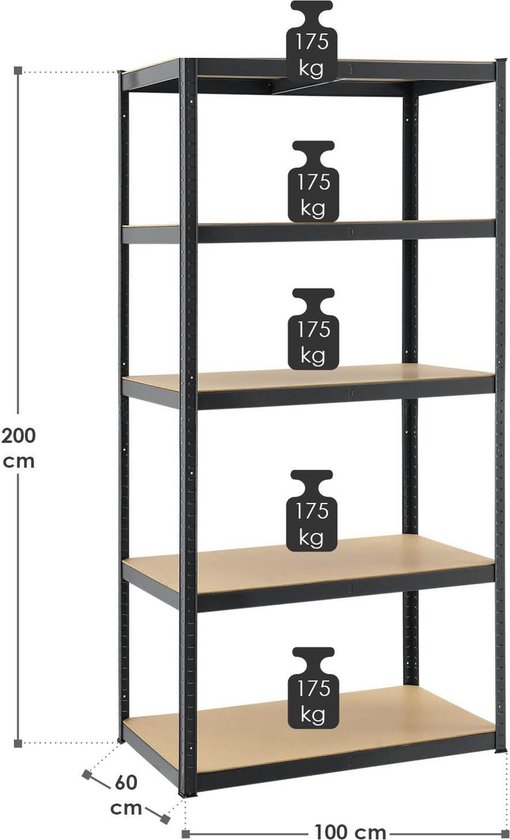 Stellingkast / Magazijnstelling / Opbergkast - Basic - 200 x 100 x 60cm - Grijs