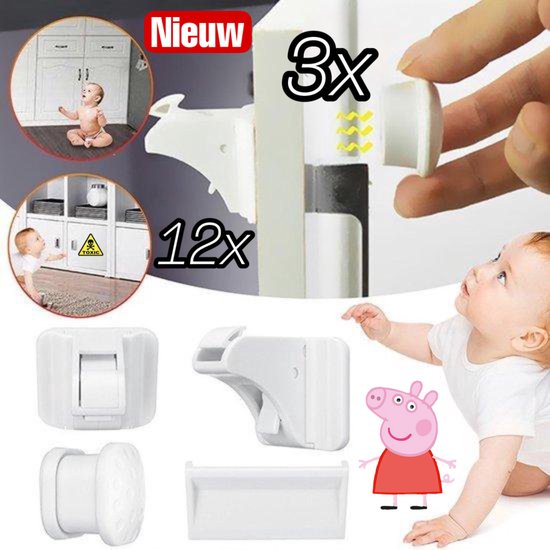 Kinderveiligheid (12x) magnetische sloten +3 magneet sleutels. onzichtbaar, baby, kast.