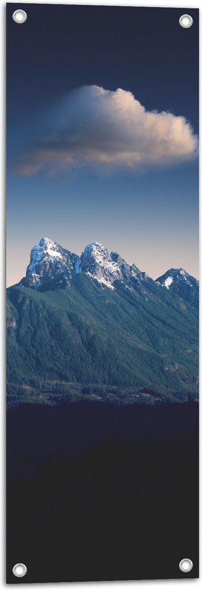 WallClassics - Tuinposter – Eenzame Wolk op Bergtop - 30x90 cm Foto op Tuinposter  (wanddecoratie voor buiten en binnen)