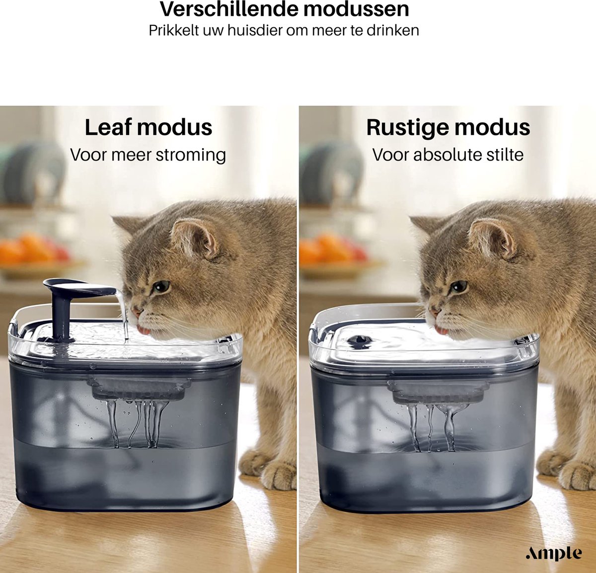 Cellavi XL en ronde drinkfontein pomp - Fluisterstil - Incl. Sponshouder - Zwart