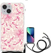 Telefoonhoesje Geschikt voor iPhone 14 TPU Case anti-shock met transparante rand Roze Bloemen