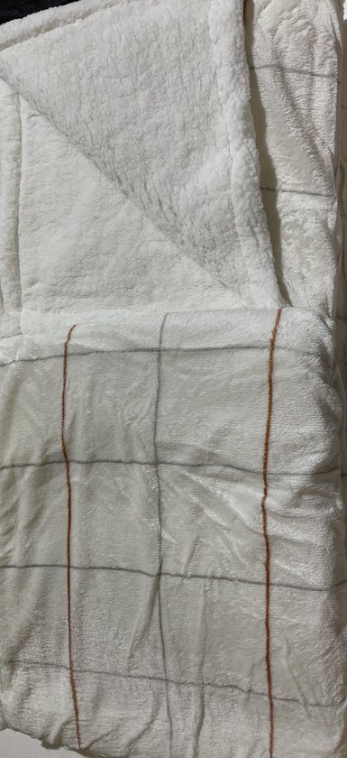 joli plaid polaire chaud Fine Stripe ivoire 150 x 200 avec côté mouton supplémentaire
