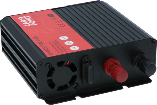 Carpoint Omvormer - 12V>230V - Zuivere Sinus - Continu vermogen 300W - Piekvermogen 600 Watt – Uitgang Frans/Belgisch stopcontact - Aansluiting op accu met accuklemmen - Schokbeste
