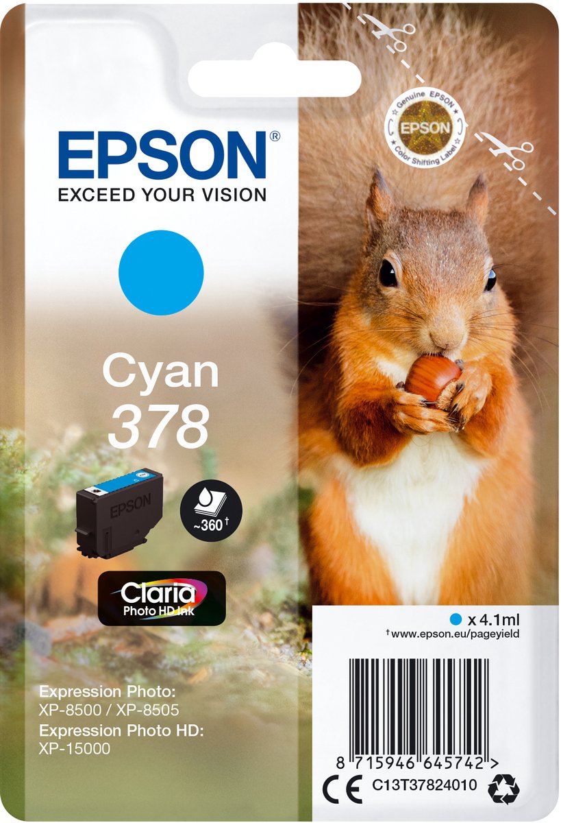 Epson Squirrel enkelverpakking cyaan 378 Claria Photo HD inkt