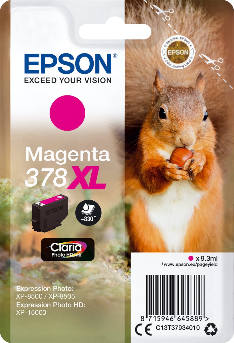 Epson Squirrel Singlepack Magenta 378XL Claria Photo HD Ink