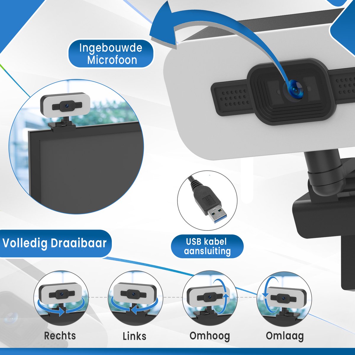 Rolio Webcam voor PC - 4K - Ultra HD - 8MP - Inclusief Tripod en Microfoon - Ringlamp - Universeel thumbnail 4
