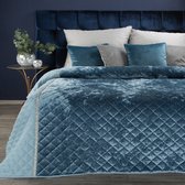 Oneiro’s luxe KRISTIN Beddensprei blauw - 220x240 cm – bedsprei 2 persoons - beige – beddengoed – slaapkamer – spreien – dekens – wonen – slapen