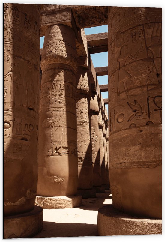 WallClassics - Dibond - Hypostyle Zaal in Karnak - Egypte - 60x90 cm Foto op Aluminium (Wanddecoratie van metaal)