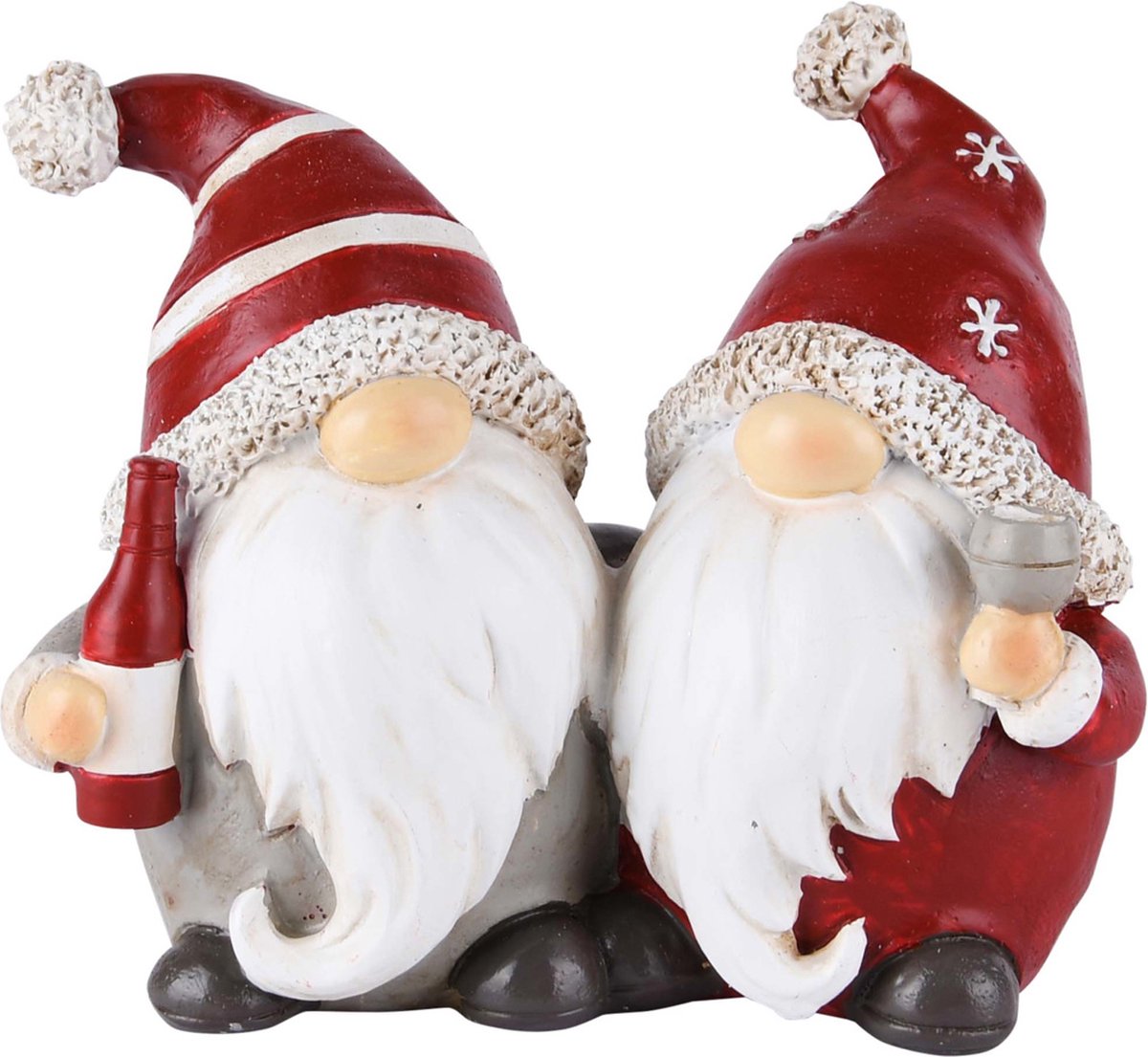 Koppel gnoompjes / gnoom - Wit / grijs / rood - 13 x 7 x 11 cm hoog.