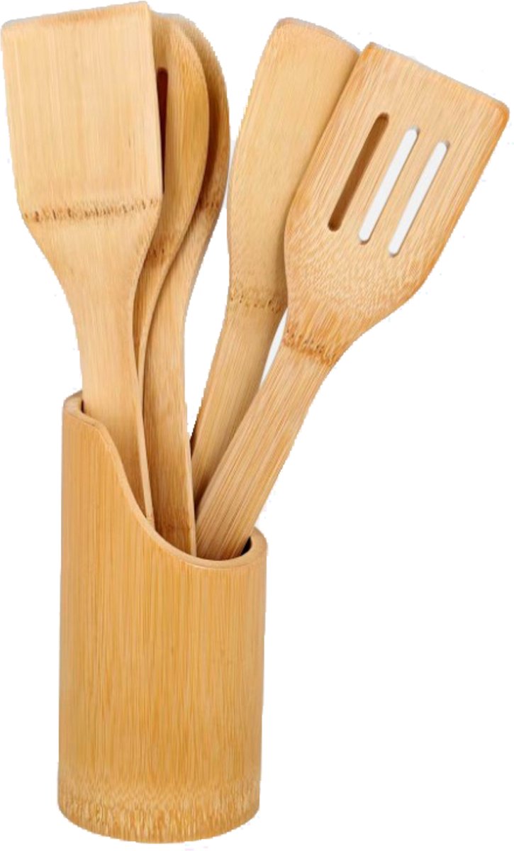 Bamboe Keukengerei Set met Houder - 6 stuks