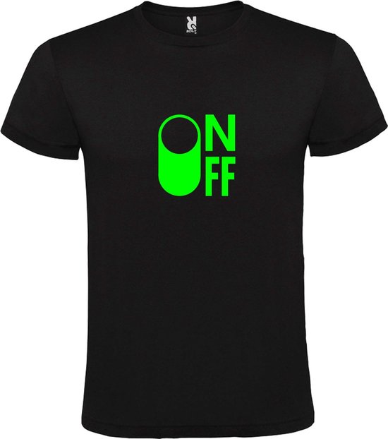 Zwart T-Shirt met “ On/Off Button ON “ afbeelding Neon Groen Size XXXXXL