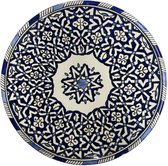 Handgemaakte Marokkaanse Fes aardewerk schaal Ø35 - Blauw - Wit