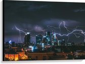 WallClassics - Canvas  - Onweer en Bliksem boven de Stad - 100x75 cm Foto op Canvas Schilderij (Wanddecoratie op Canvas)