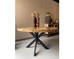 Sfeerwonen en Zo® Ronde tafel met spinpoot - 130 cm - mango hout