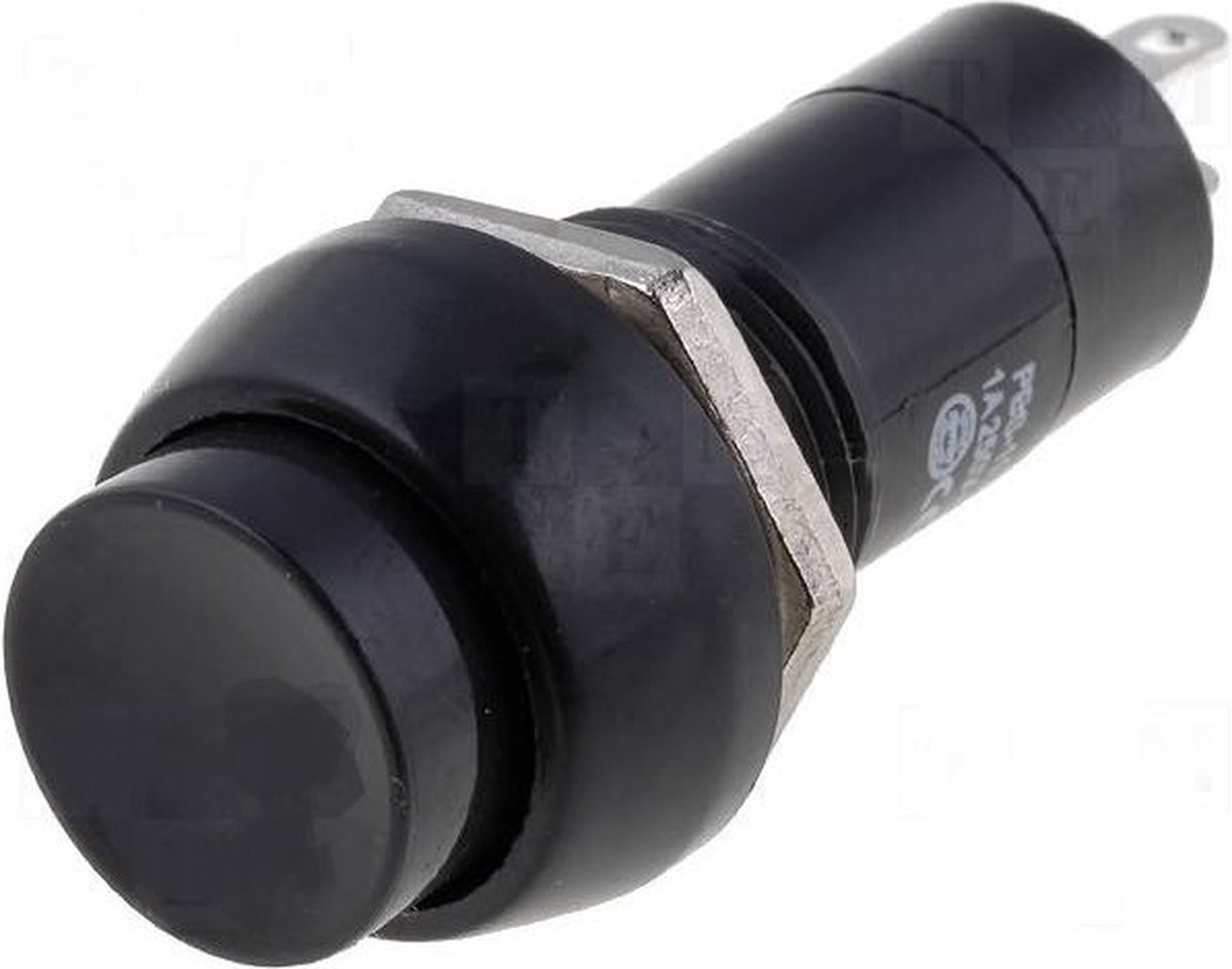 Push schakelaar - 12mm - 250V AC - SPST NO - Zwart