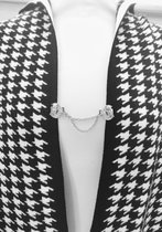 Vestsluiting - clip met dubbel ketting – 3d - Uil op halve maan - voor - vest - sjaal - omslagdoek in kleur zilver.