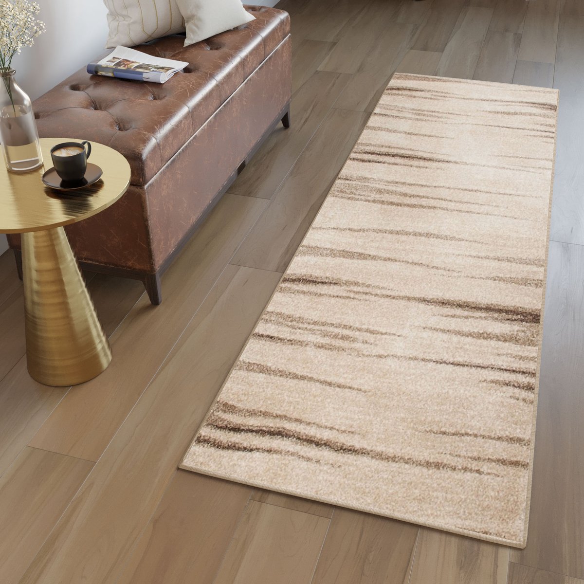 Tapiso Sari Tapijt Loper Beige Modern Woonkamer Gang Vloerkleed Maat- 90x150
