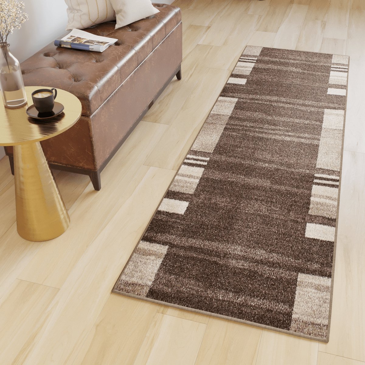 Tapiso Sari Tapijt Loper Bruin Woonkamer Rug Vloerkleed Maat- 70x1200