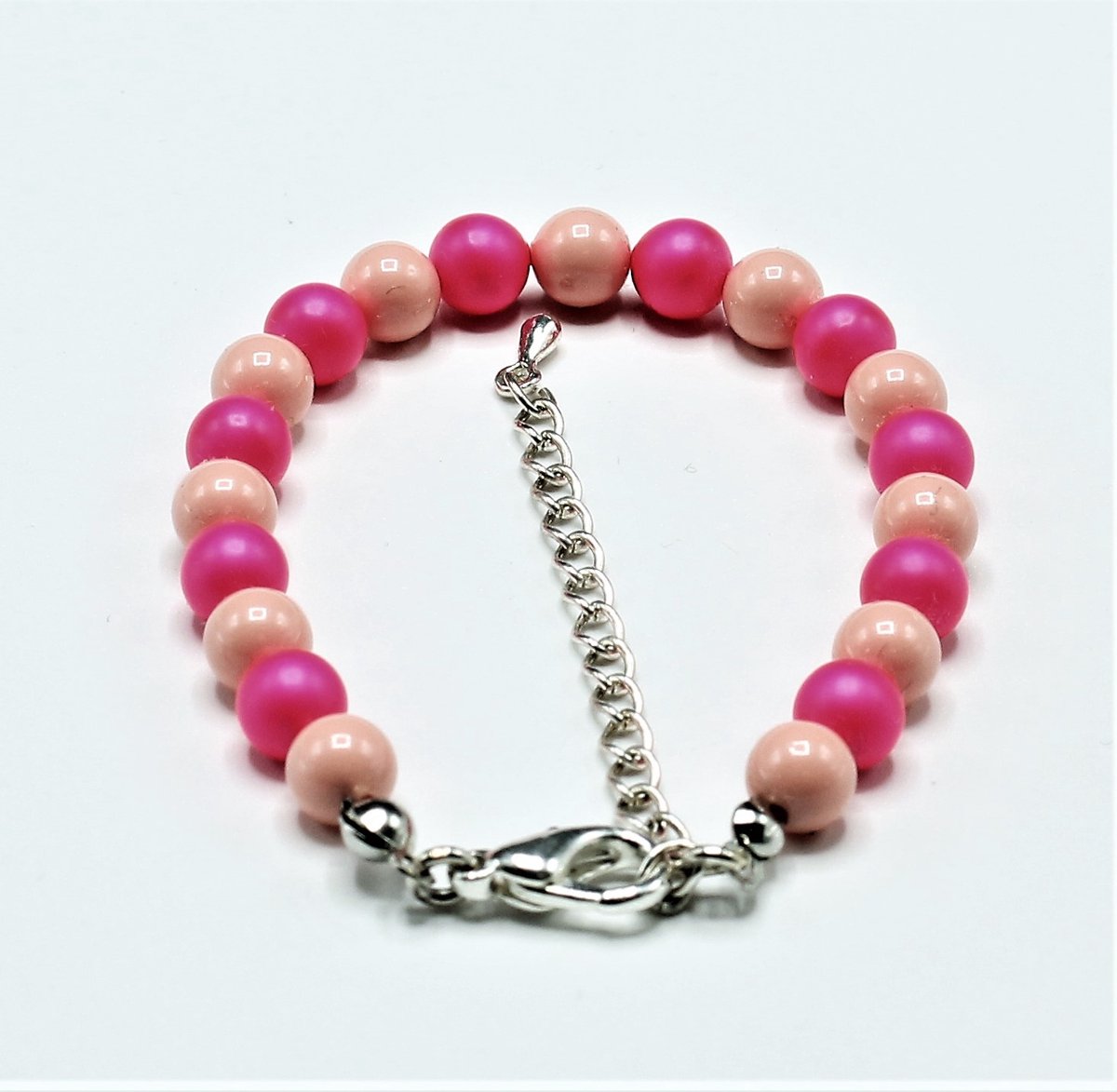 1 Parel Armbanden Made With Pearls From Swarovski rose en pink maat 16,18,19 cm verstelbaar