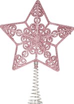 Kerstboom piek - open ster - kunststof - roze glitter - 20 cm