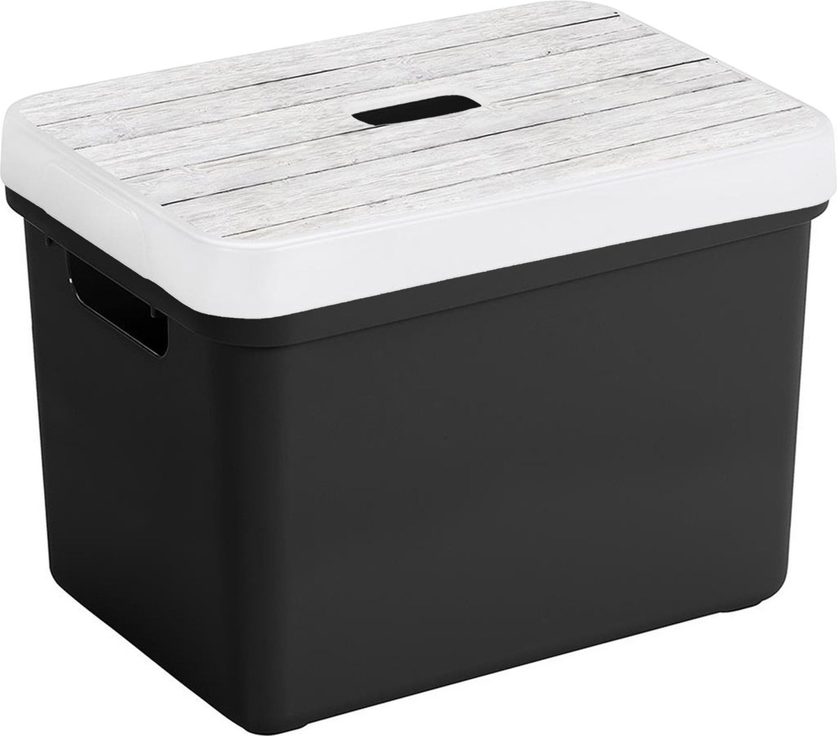 Sunware Opbergbox - zwart - 18L - kunststof met houtkleur deksel