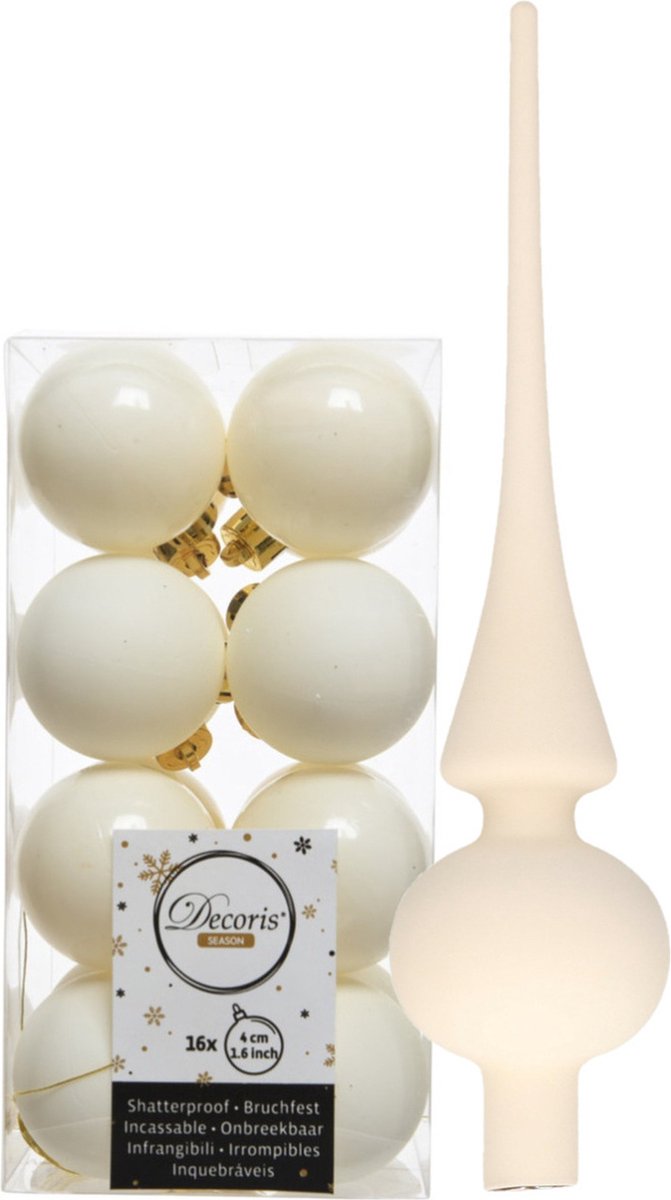 Kunststof kerstballen - 4 cm - 16x stuks - met glazen piek - wol wit