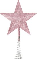 Kerstboom piek - ster - kunststof - roze glitter - 20 cm