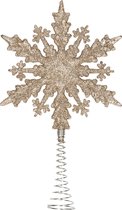 Kerstboom piek - platte sneeuwvlok - kunststof - champagne glitter - 20 cm