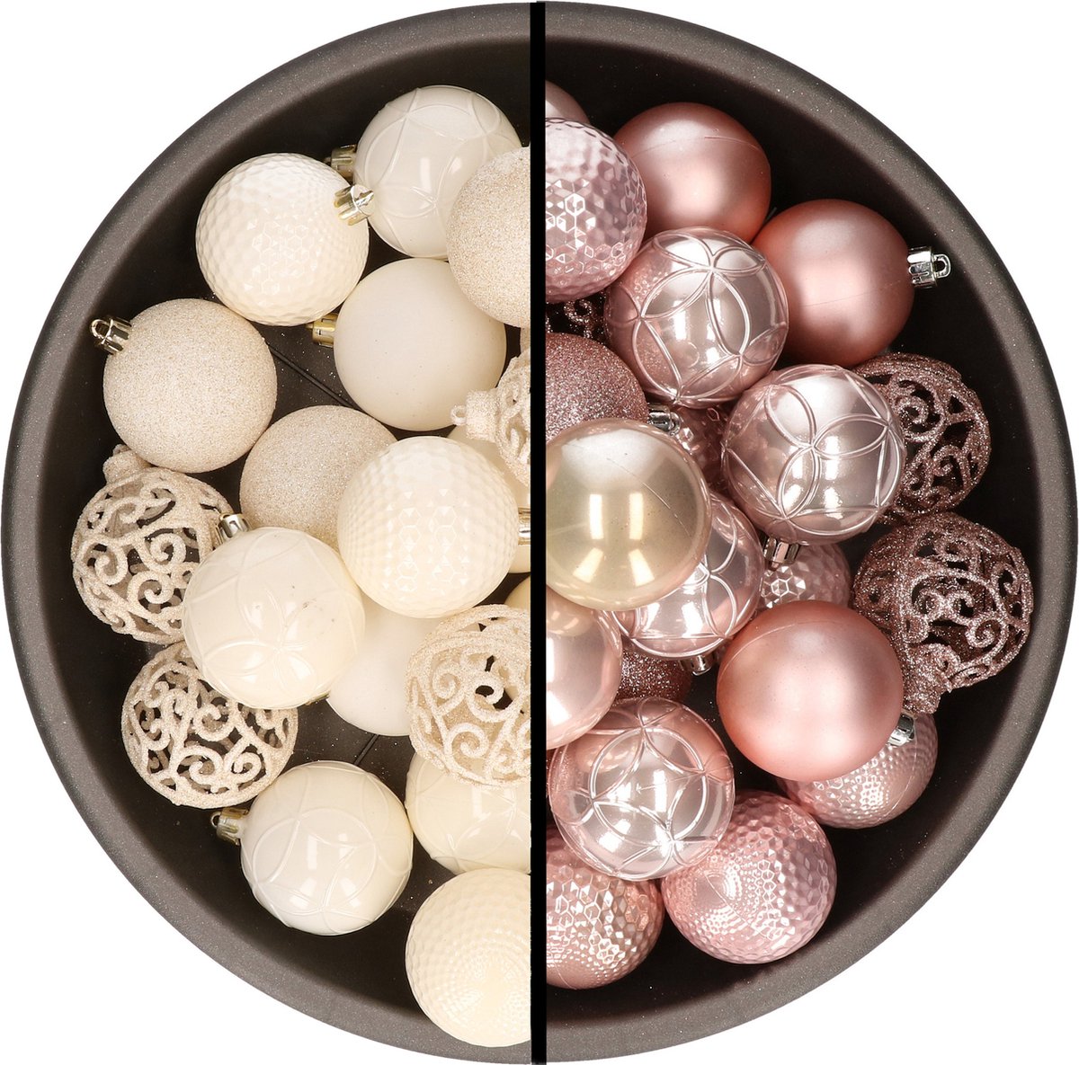 Kerstballen - 74x stuks - wol wit en lichtroze - 6 cm - kunststof