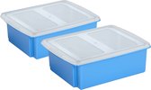 Sunware set van 2x opslagboxen 17 liter blauw 45 x 36 x 14 cm met afsluitbare deksel