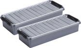 Sunware Opberg boxen - set 2x stuks - 3.5 en 2.5 liter - kunststof grijs - met deksel