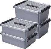 Sunware Opberg boxen - set 6x stuks - 10 en 15 liter - kunststof grijs - met deksel