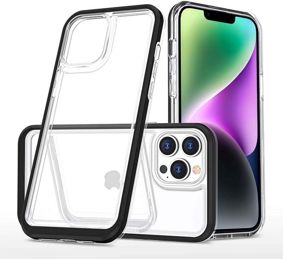 Hoesje Geschikt voor iPhone 14 Hoesje met bumper - Shockproof case – Zwart / Transparant