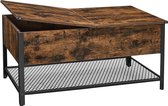 Signature Home opklapbaar salontafel - salontafel met verborgen opbergruimte - Tafel mesh plank - voor woonkamer - industrieel - vintage bruin-zwart - 100 x 55 x 47 cm