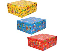 Product afbeelding van Club van Sinterklaas inpakpapier - 3x rollen - 3 kleuren - 200 x 70 cm - pakjesavond - cadeaupaier