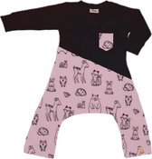 Spreid/ Pavlik/ Gips Onesie zwart met diertjes roze