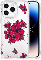 Anti Shock hybrid Case Geschikt voor iPhone 14 Pro Telefoon Hoesje met doorzichtige rand Blossom Red