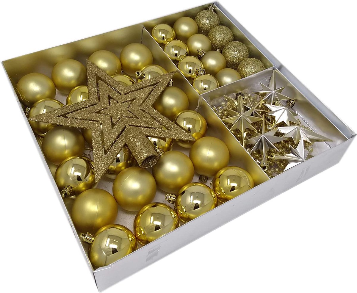 ToCi Kerstboomversiering kerstballen sterren parelketting 45-delige set (goud)