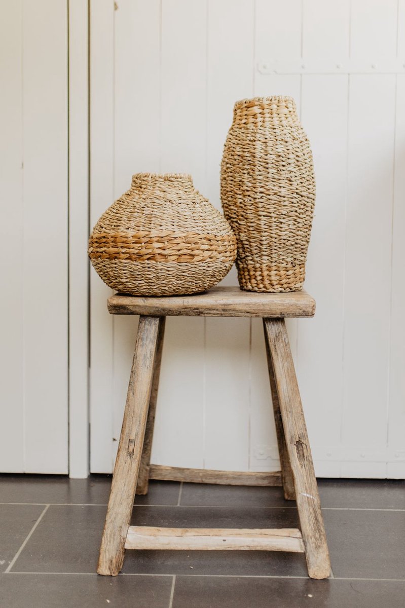 Wnvivi 2 STKS Rotan Geweven Bloem Vaas Rustieke Zeegras Vaas,Grote Vaas Clear Bloem Vaas,Boerderij Vaas Bloemen Container voor Bloemstukken Fles