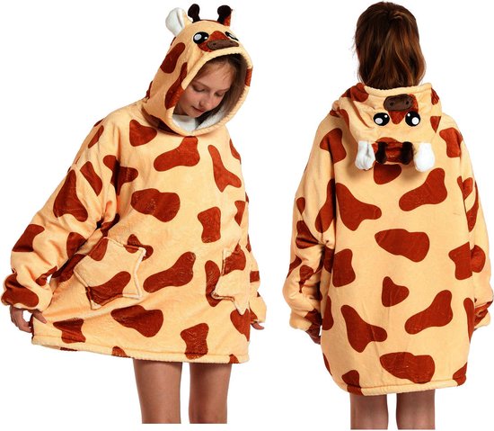 Deken hoodie kids giraffe - deken met mouwen – blanket hoodie – deken trui – hoodie deken kinderen – deken met mouwen voor kinderen - hoodie deken - Oversized deken hoodie meisjes en jongens - oversized hoodie met print voor kind