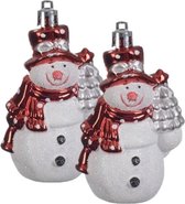 4x Kersthangers figuurtjes sneeuwpop rood 8 cm - Sneeuwpoppen thema kerstboomhangers