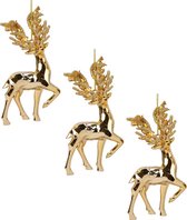 12x Kerstboomhangers gouden rendieren 16 cm kerstversiering - Gouden kerstversiering/boomversiering