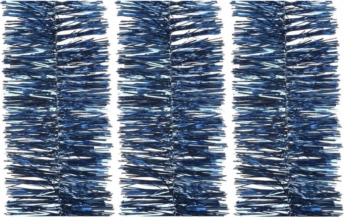 3x Kerstslinger donkerblauw 270 cm - Guirlande folie lametta - Donkerblauwe kerstboom versieringen