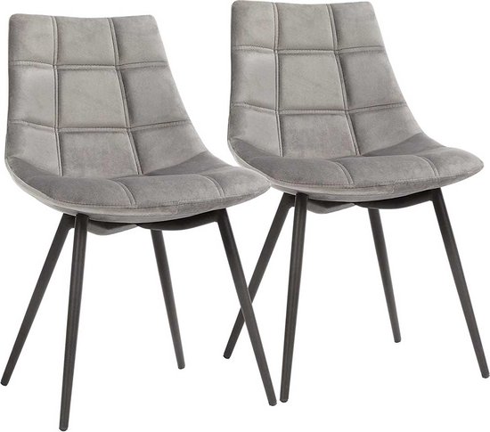 Signature Home 5star Eetkamerstoelen set van 2 - moderne keukenstoelen - gestoffeerde stoelen met ijzeren poten - comfortabel glad fluwelen oppervlak - fauteuils - grijs