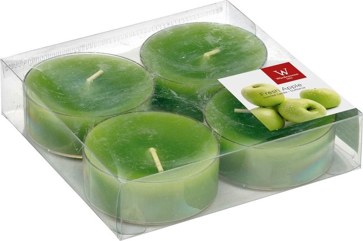 Trend Candles maxi geurtheelichtjes/waxinelichtjes - 36x - appel geur - 8 branduren - grote theelichtjes Groen