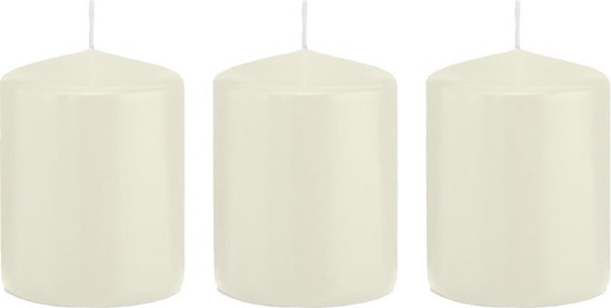 Trend Candles Cilinderkaars/stompkaars - 3x - ivoorwit - 6 x 8 cm - 29 branduren - met brandvertragende folie