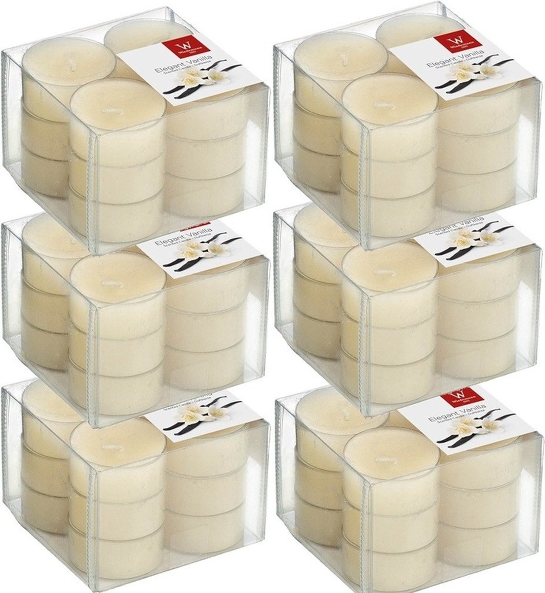 Trend Candles geurtheelichtjes/waxinelichtjes - 72x - vanille geur - 4 branduren -transparante cup Creme